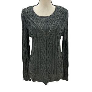 Hippie Rose Long Sleeve Crew Neck Cable Knit Sweater - Dark Grey - size Large